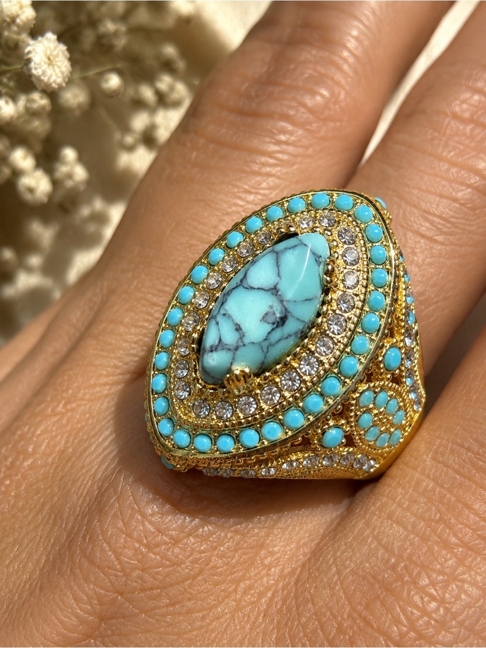 Gold Vintage  Turquoise  Statement Ring